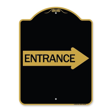 Amistad 18 x 24 in. Designer Series Sign - Right Arrow Entrance, Black & Gold AM2072005